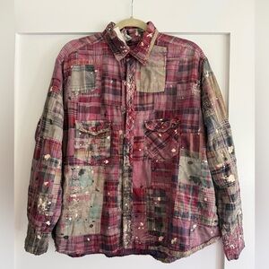 Magnolia Pearl Patchwork Kelly a#1508  Plaid Shirt in Plums and Cream NWT